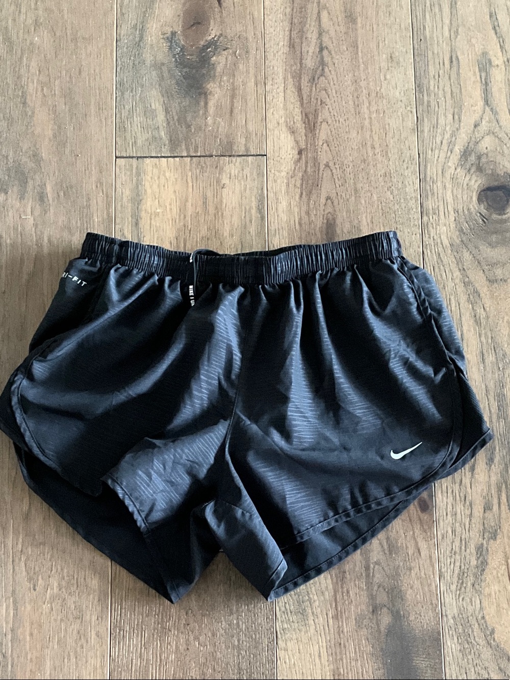 Nike Black Athletic Running Shorts with White Swoosh
